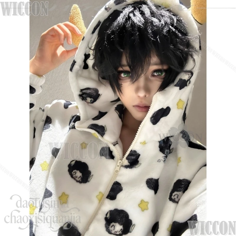

Ranbooo Original Design Fanart Flannel Pajamas Milk Streaks Pattern Furry Coat Pant Birthday Cosplay HITMNAN Navidad Carnaval