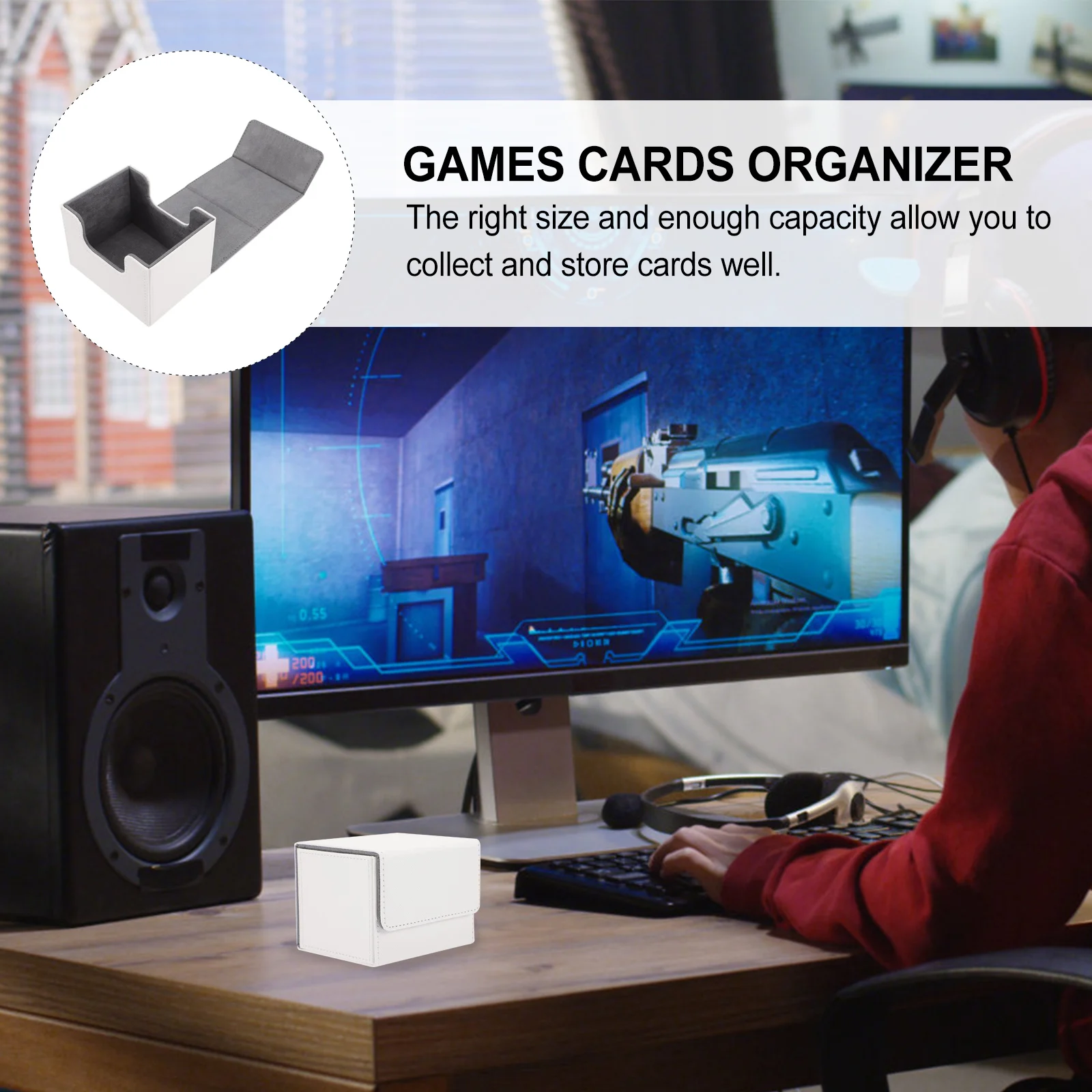 

Card Desk for Storing Poker Game Cards White Portable PU Sports Cards Storage Box Trading Storage Boxes Organizer