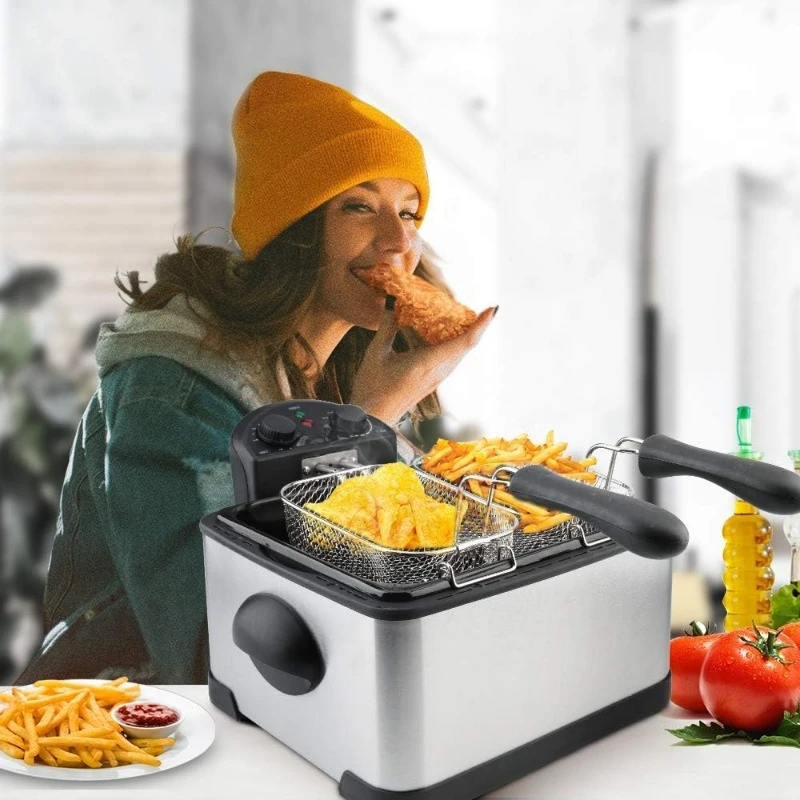 Fritadeira Elétrica com Filtro de Odor Extra Sem Temporizador, Aço Inoxidável, Triple Basket, Prata, 1700 Watt, 4L, 17 Cup