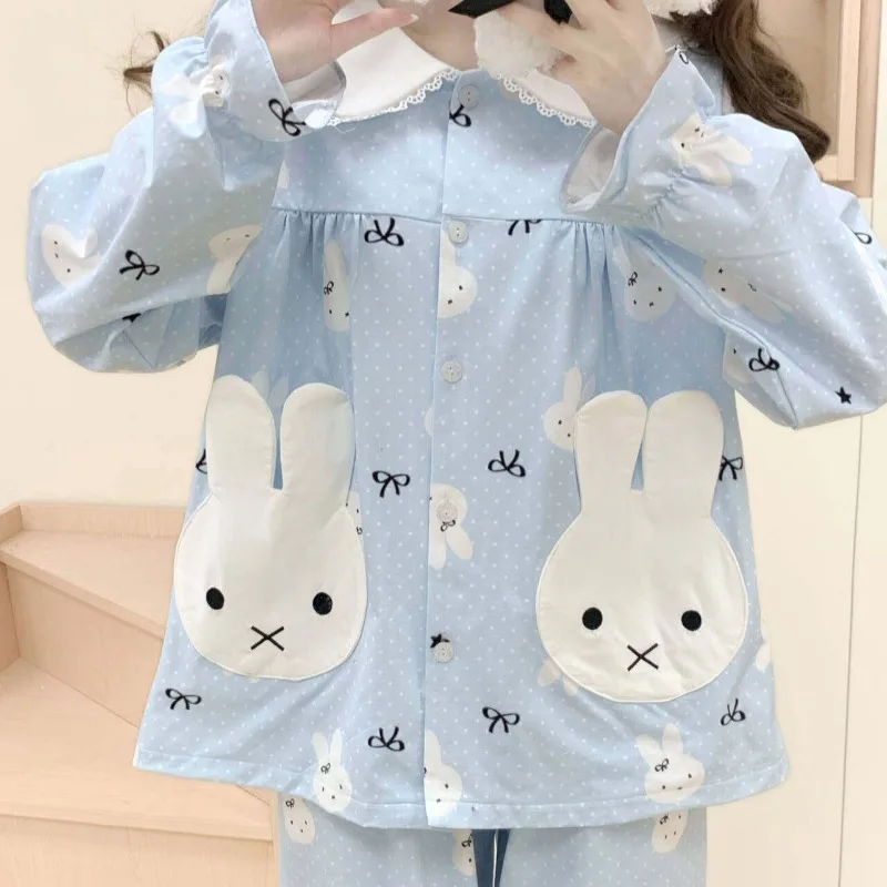 New Miffy Cute Cartoon Sweet Girl Loungewear Long Sleeve & Long Pants Spring/Autumn Homewear Adorable Pockets Bunny Head Design - view 2