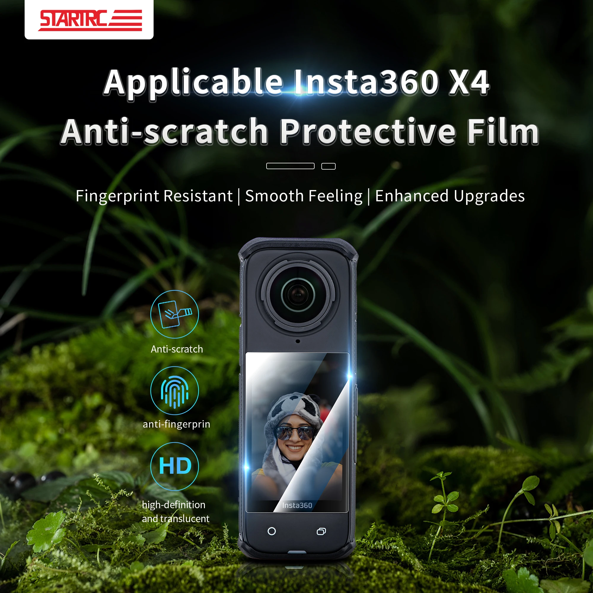 STARTRC para Insta360 X4 X5 película protectora de pantalla de cámara película de vidrio templado HD accesorios protectores de lente antiarañazos