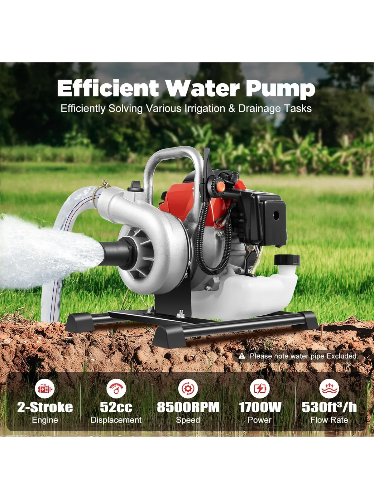 

52CC 2-тактный насос для перекачки воды Портативный водяной насос Высокая эффективность для наполнения резервуаром Спринклерная мойка для сельскохозяйственных угодий и сада