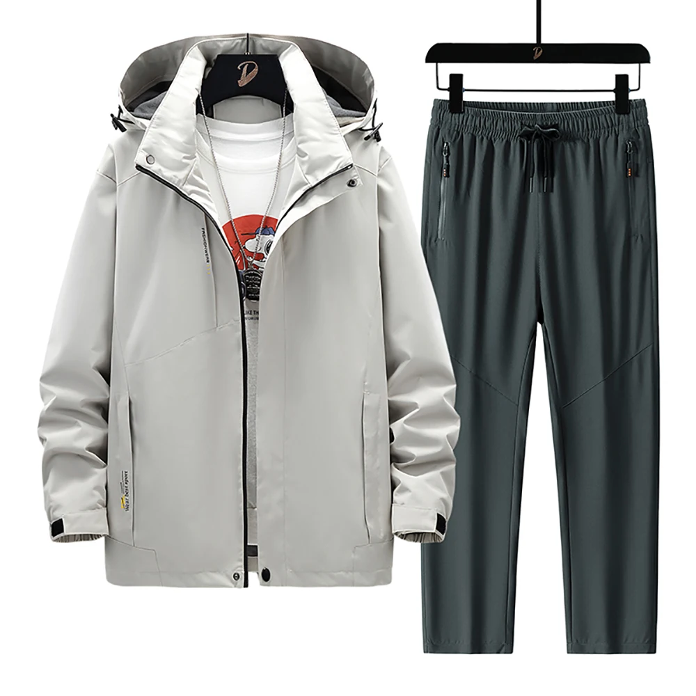 

Мужской спортивный костюм с капюшоном, весенне-осенний спортивный костюм, мужской спортивный костюм из двух предметов, уличная походная одежда, мужские комплекты куртки + брюк