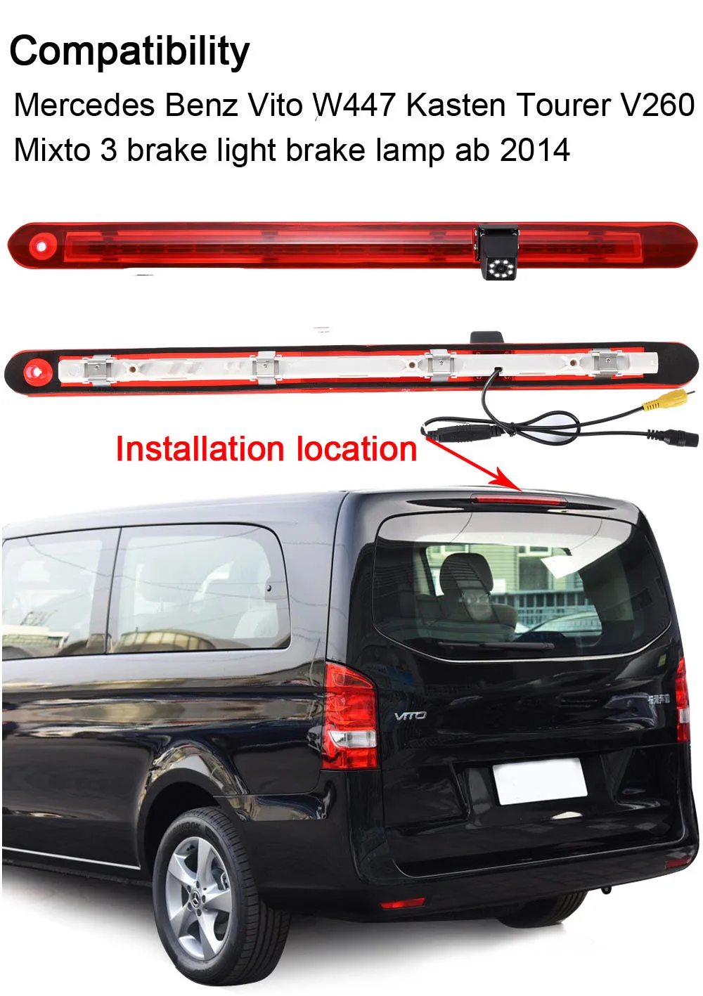 Câmera de visão traseira do carro e monitor de 7 "para Mercedes Benz, Vito W447, Kasten Tourer, V260, Mixto 2014, Bremsmiter