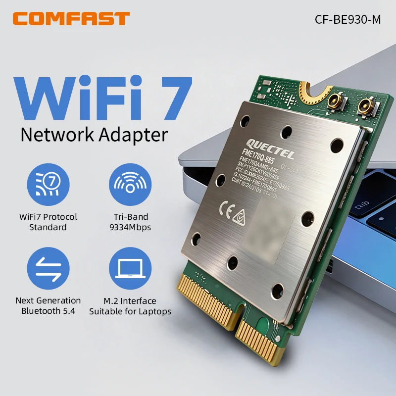 COMFAST CF-BE930-M WiFi 7 M.2 Network Card 9334Mbps Tri-Band BT5.4 2.4/5/6GHz Wireless Network Adapter for Windows 11 Laptop