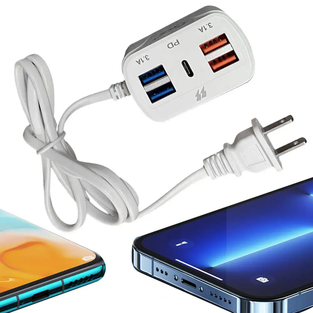 5-device Charging Power Plug Usb Plug Efficient 4-port Usb Pd Type-c Charger with Stable Output Ideal for Mobile Phones