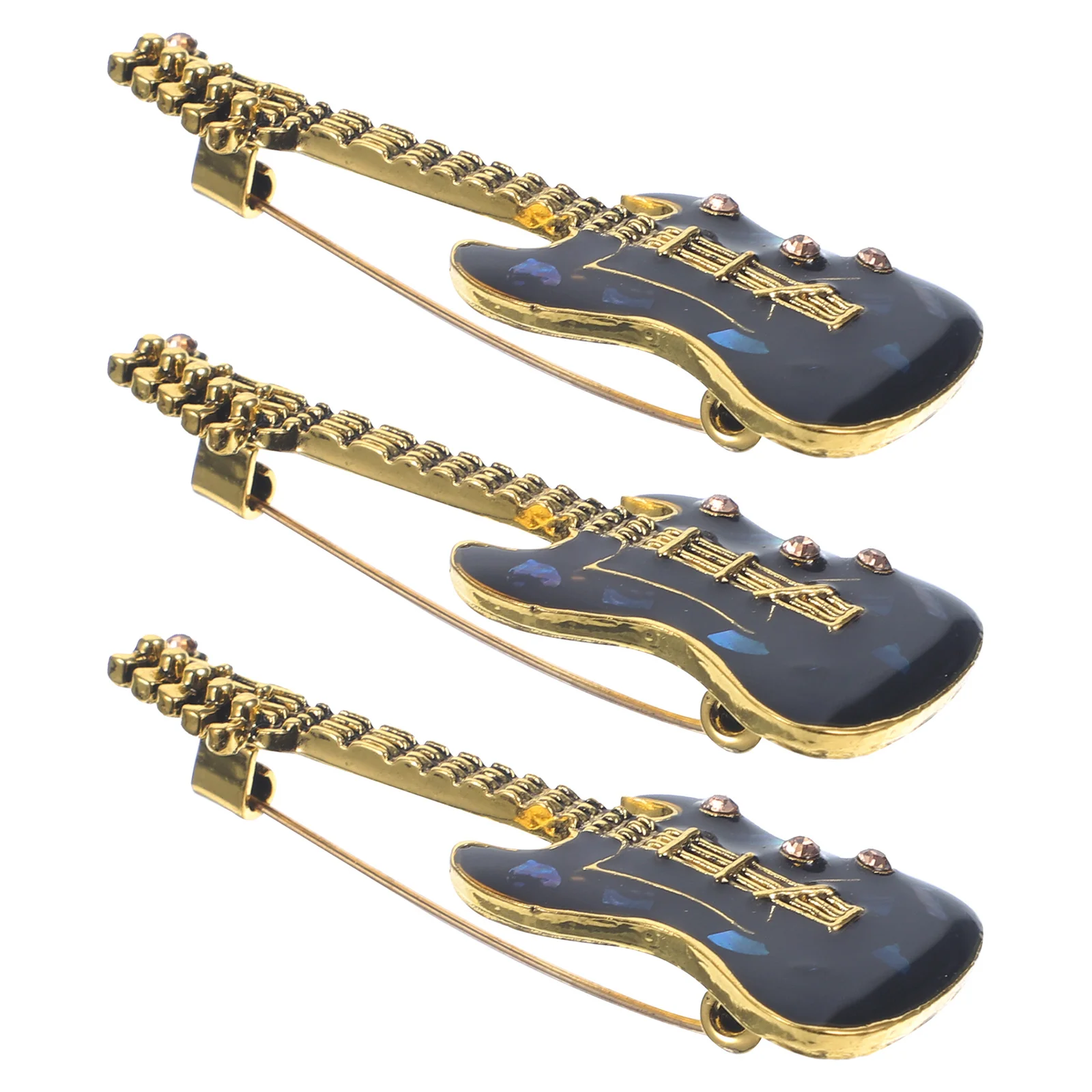 

3Pcs Rhinestone Guitar Brooch Pins Enamel Vintage Style Music Instrument Lapel Badges Shirt Jacket Hat Accessory