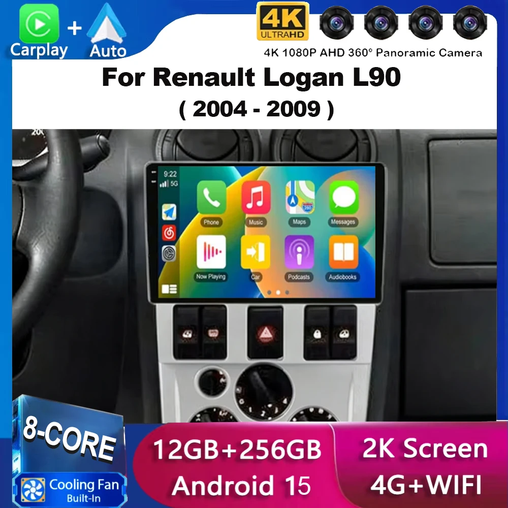 Radio para Auto Android 15 para Renault Logan L90 2004-2009, Carplay, Wifi, 4G, DSP, 2K, GPS, Navegación, Reproductor Multimedia, Video, DVD