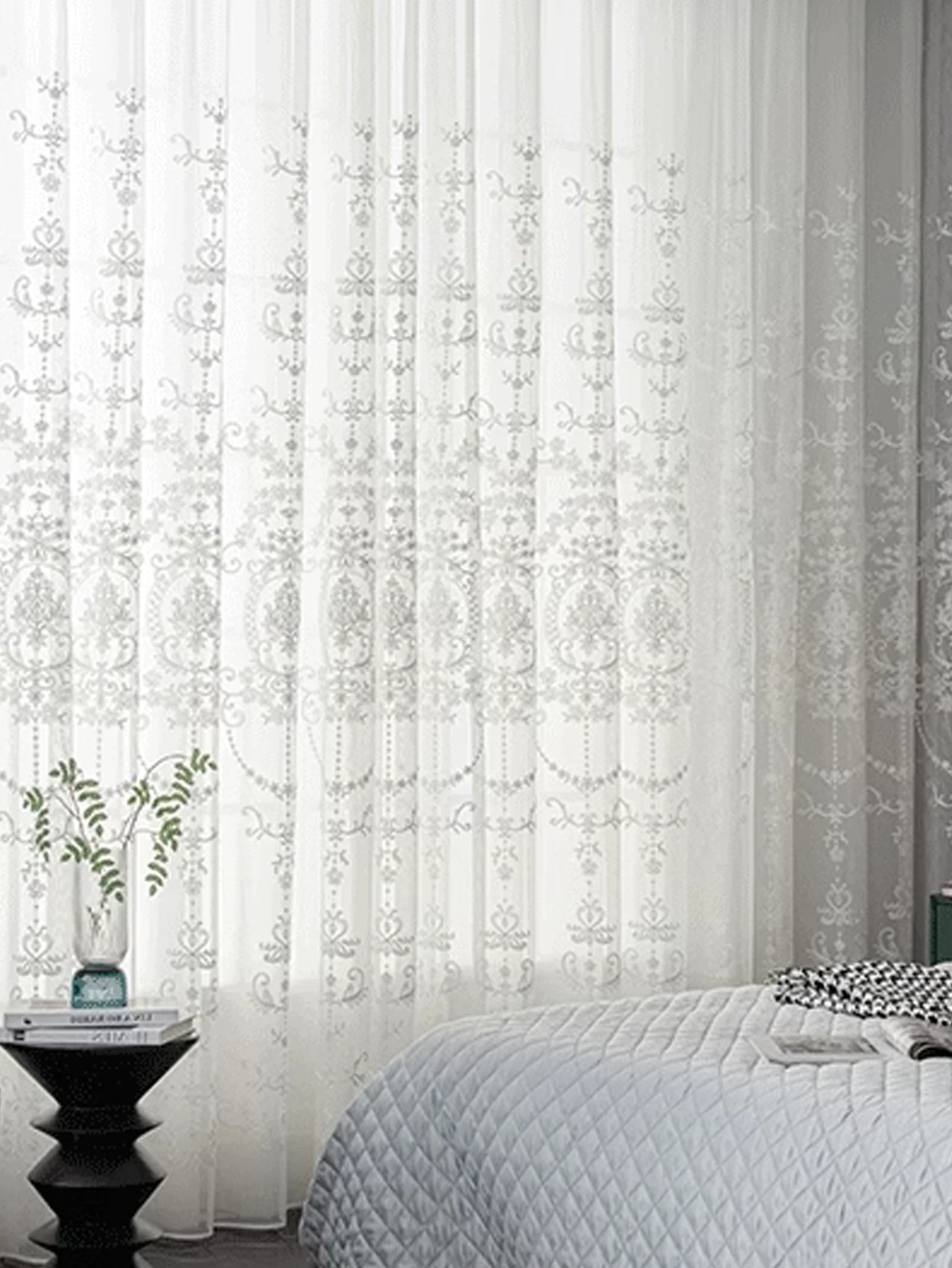 1pc Embroidered White Sheer curtain Polyester Light Filtering Privacy Sheer Curtain for Living room All Season
