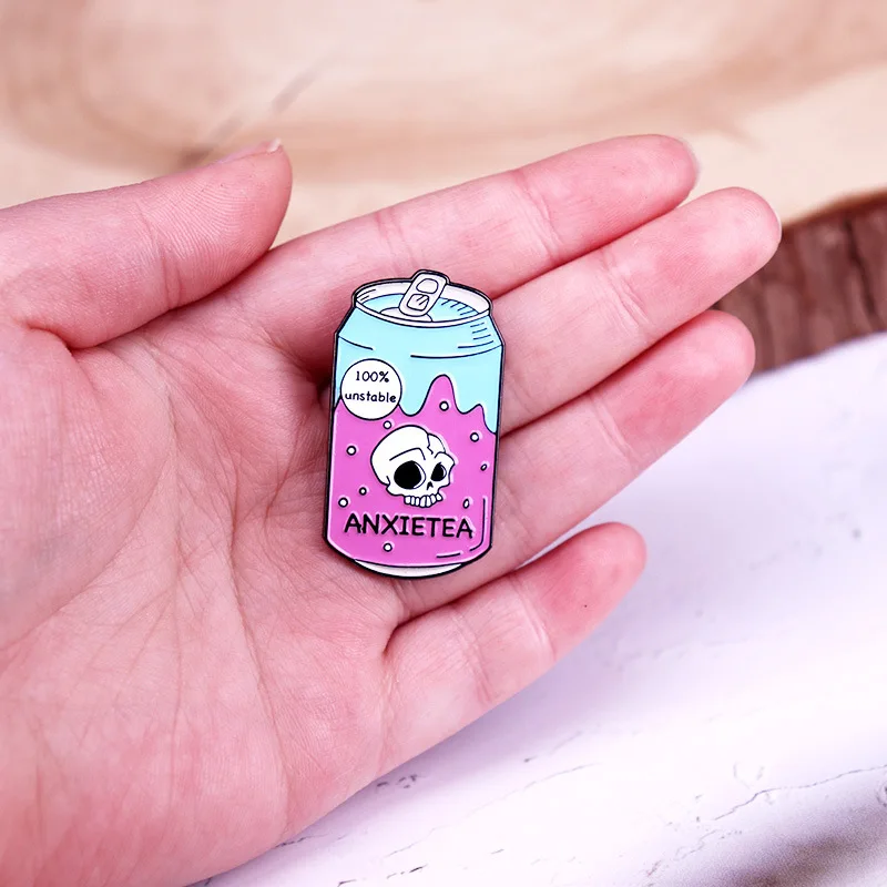 C5101 Anxietea skull Cartoon Brooches for Clothing Enamel Pins Lapel Pin for Backpack Metal Briefcase Badges Jewelry Decorations