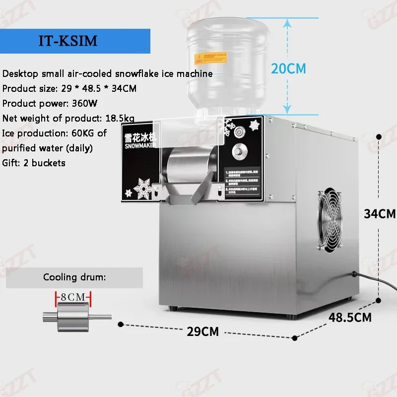 GZZT 60KG/24H Snow Ice Maker Air-cooled Korean Snowflake Ice Machine Continuous Cooled Bingsu Shaver Smoothie Crusher 110V 220V