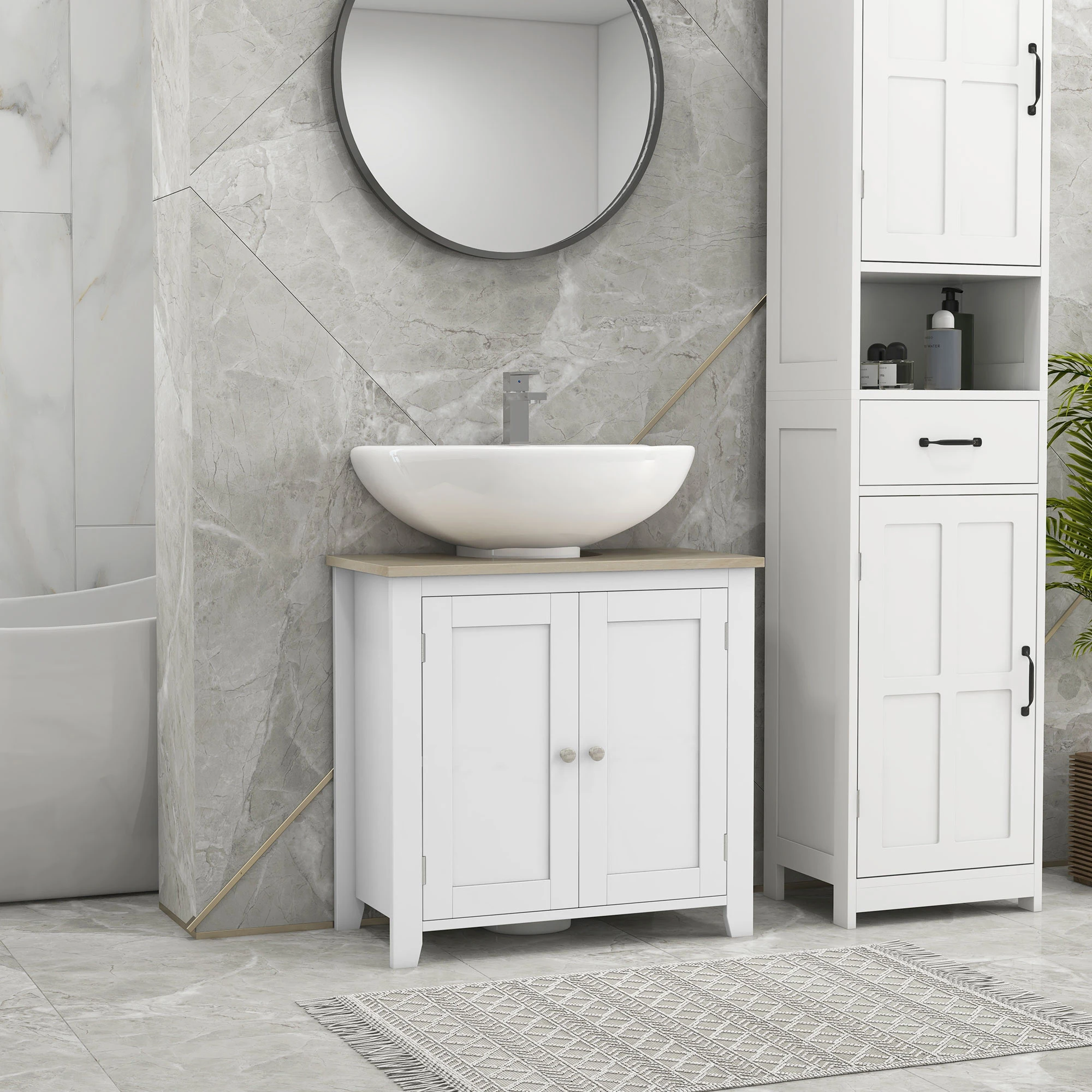 

Kleankin Pedestal Sink Storage Cabinet, under Sink Cabinet, Bathroom Vanity Cabinet with U-Shape and Adjustable Internal Shelf