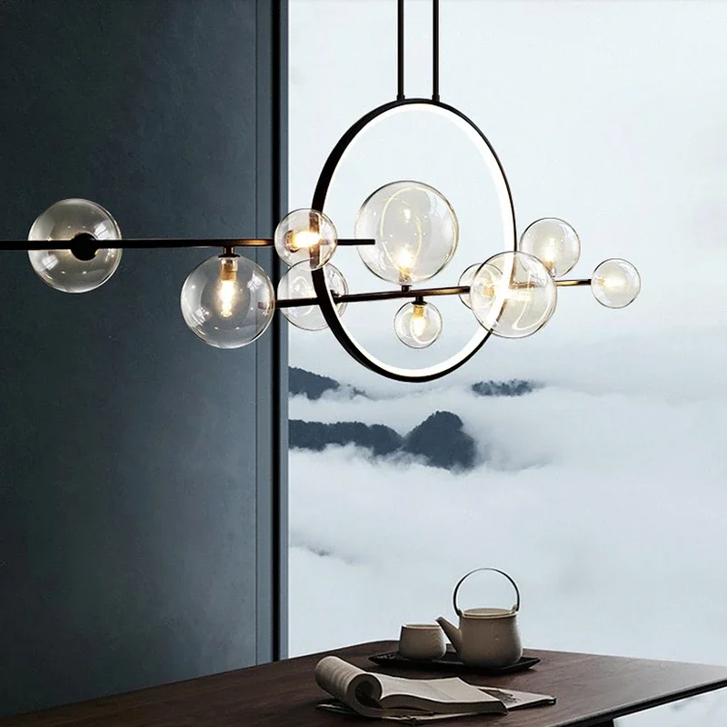 Modern LED Novelty Glass Bubble Chandelier Nordic Dining Room Lamp Restaurant Lighting Kitchen Island Home Decor Hanging Lights