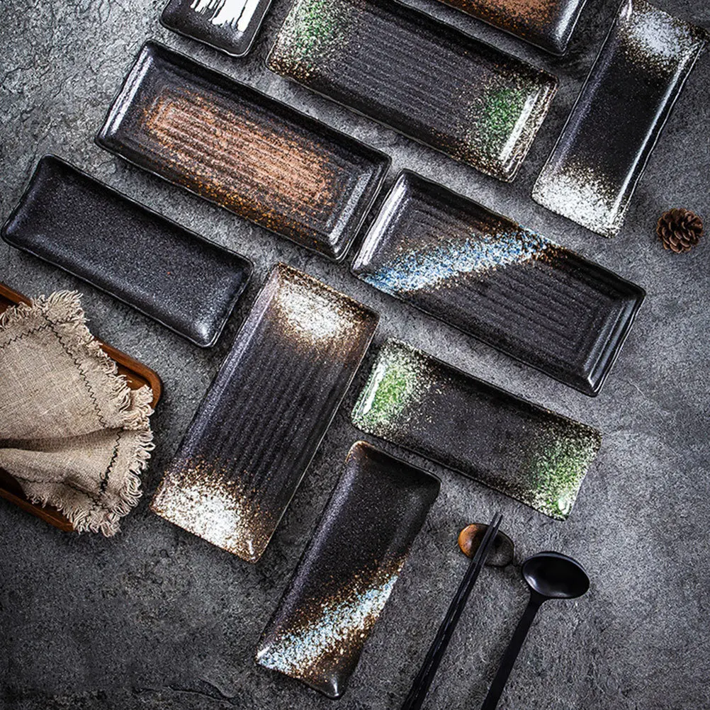 

1Pcs Ceramic Rectangular Japanese Style Sushi Plate Serving Tray for Sashimi Snacks Dessert Sushi Plate Food Serving Tray