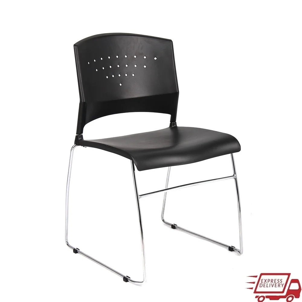 

Economical Stacked Chairs with Lumbar Support Black Polypropylene Seat and Chrome Frame Ideal Indoor Use