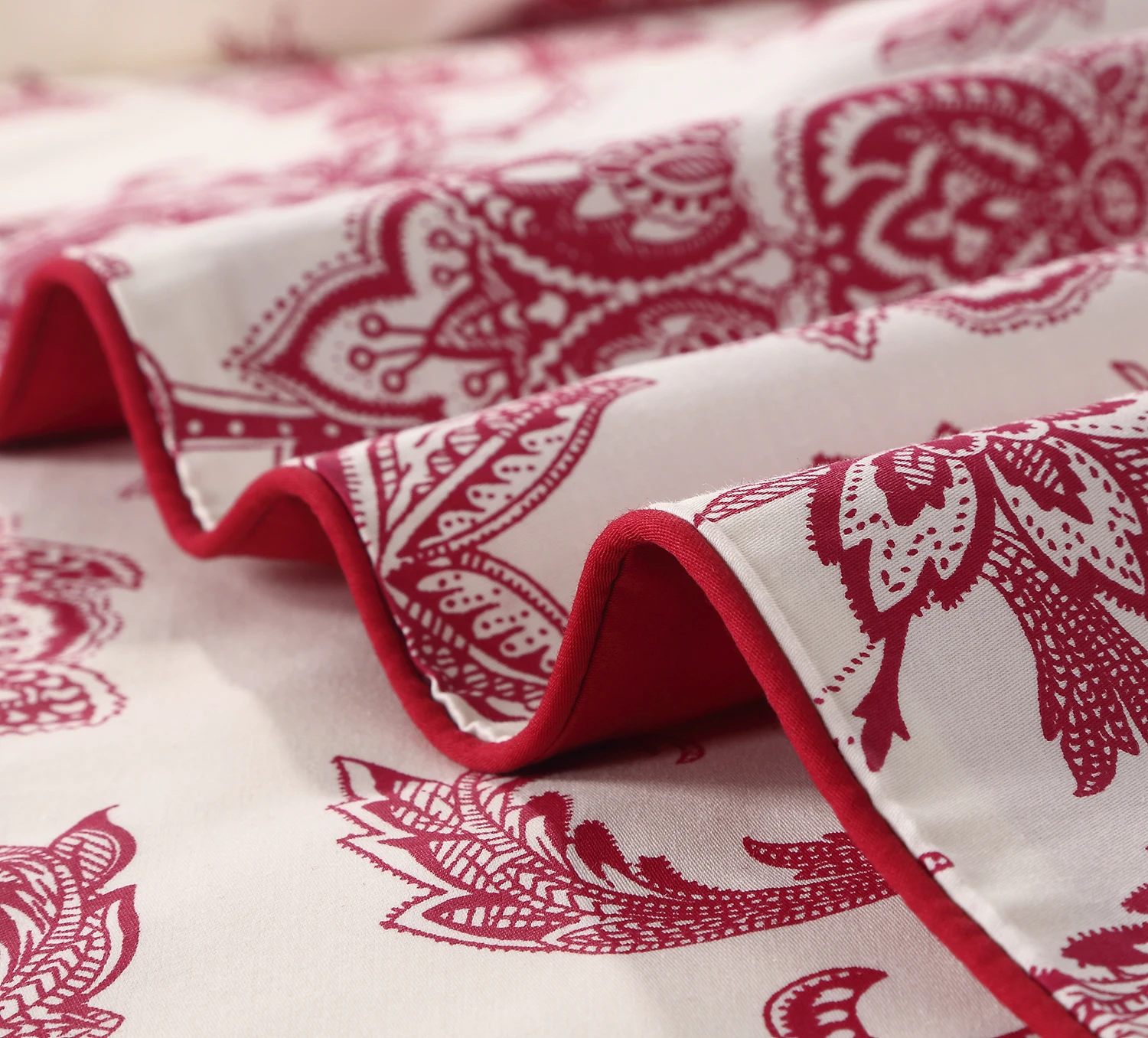 3pcs 600TC 100% Egyptian Cotton Duvet Cover Set, Vintage Red Floral Moire, Soft Breathable Skin-Friendly Bedding (No Inserts)