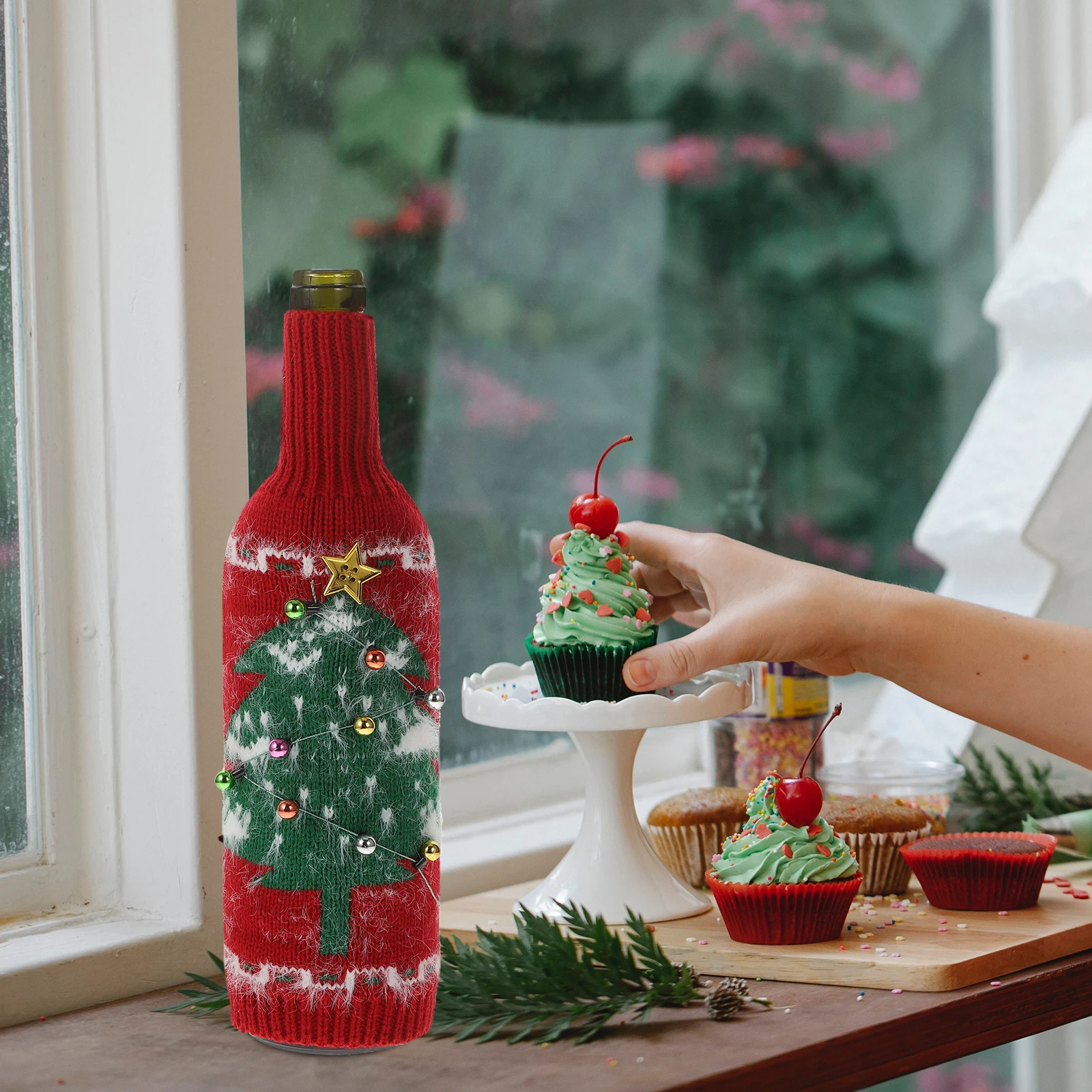 

Christmas Bottle Cover Knitted Adorable Decor for Party Supplies Holiday Gifts Christmas Dinner Table Decorations