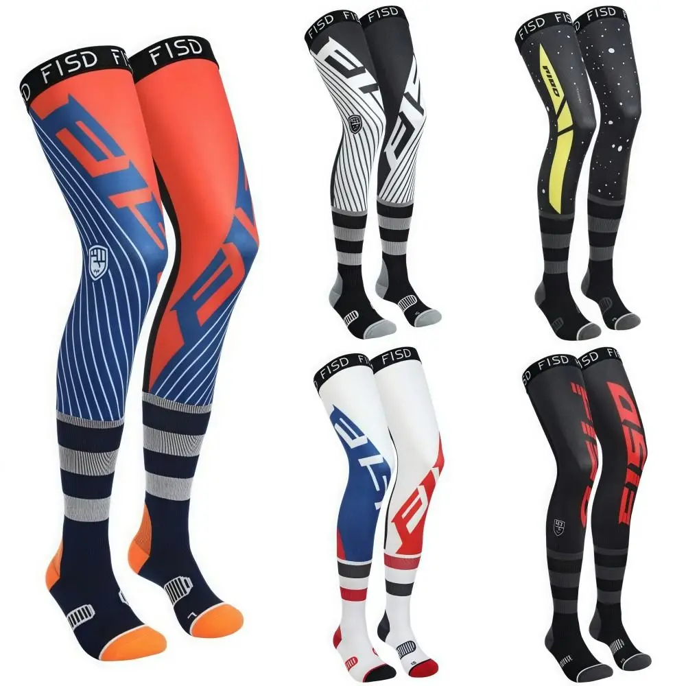 Elasticiteit motorfiets kniebraces ijszijde antislip motorcross kniekousen compressie coole patronen motorfiets sportsok