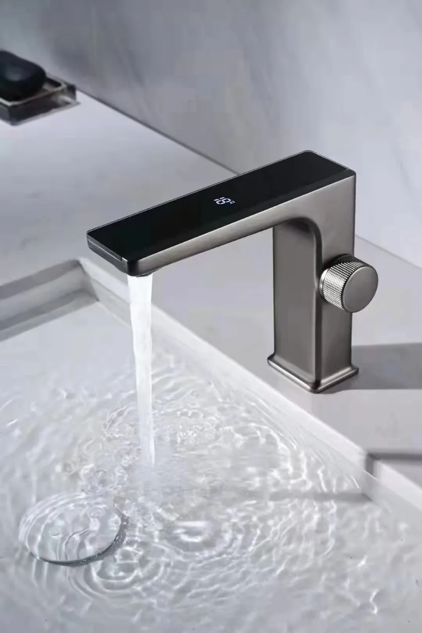 Brass Tap Led Display Temperature Matte Black Basin Digital Faucet With Newest Design