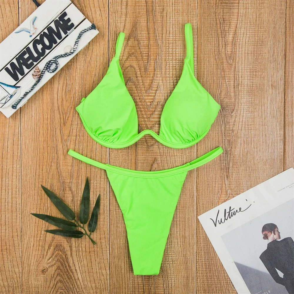 Sexy Sling Bikini Green Y2K Push Up Swimsuit Vacation Swimwears Women Beach Tangas Brazil Bathing Swiming Suit Micro Bikinis Set