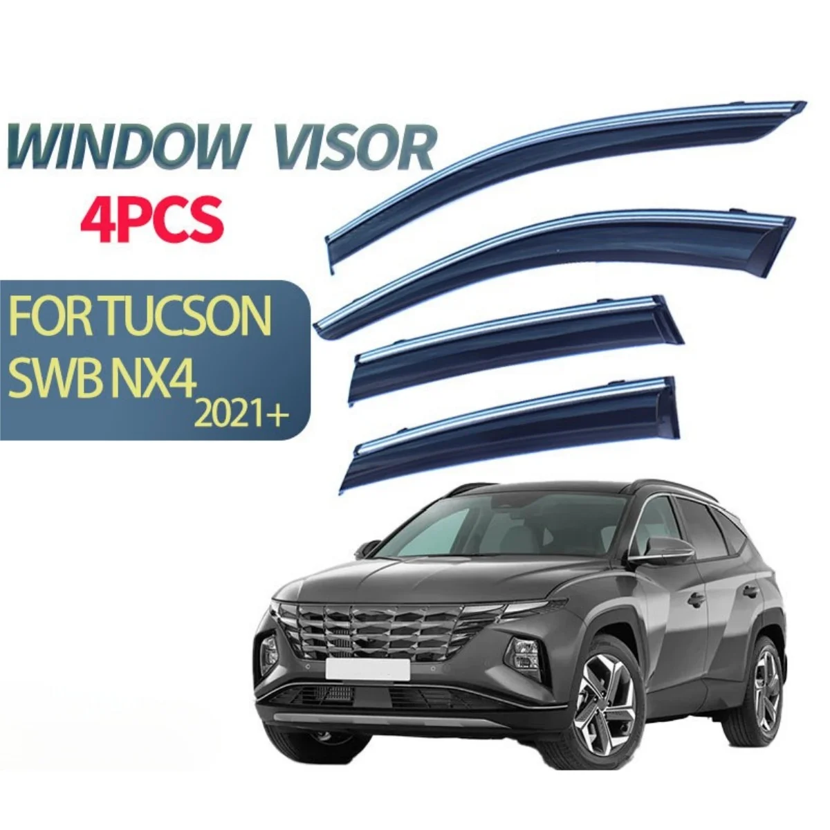 4Piece Rainproof Side Window Visor For Hyundai Tucson 2021 SWB LWB 2022 2023+ Car Rain Shield Rain Sun Guard Deflectors