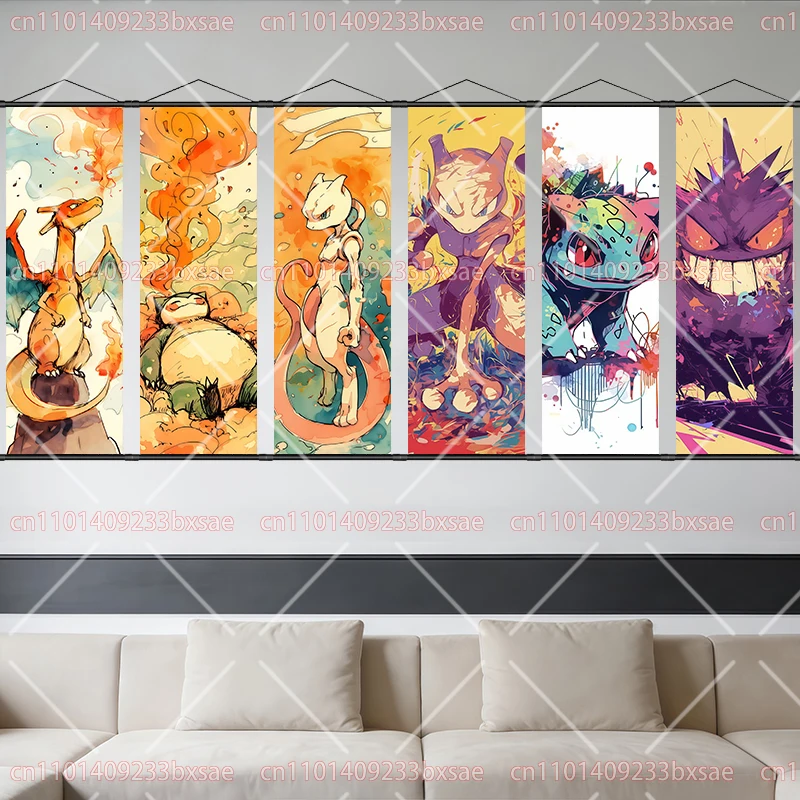 

Anime Classic Pokémon Gengar Snorlax Charizard Mewtwo Scroll Painting Poster, Gift, Home Decoration, Dual-Purpose Product