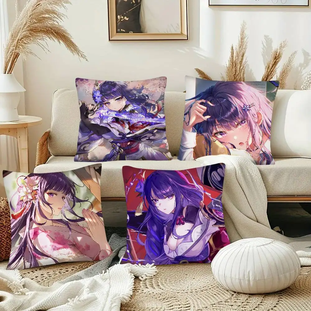 Game Genshin Impact Raiden Shogun Pillow Case Fashion Square Pillowcase Bedroom Sofa Room Ins Decoration Leisure