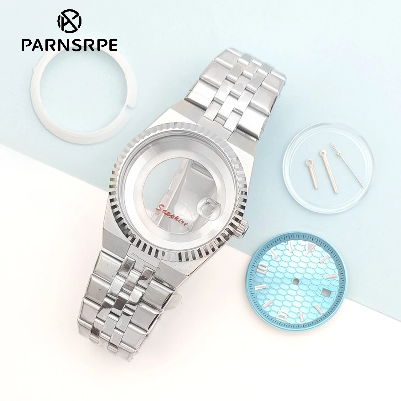 

39.5mm watch modification kit, sapphire crystal cover, transparent backplate, compatible with NH35, 36 movement waterproof parts