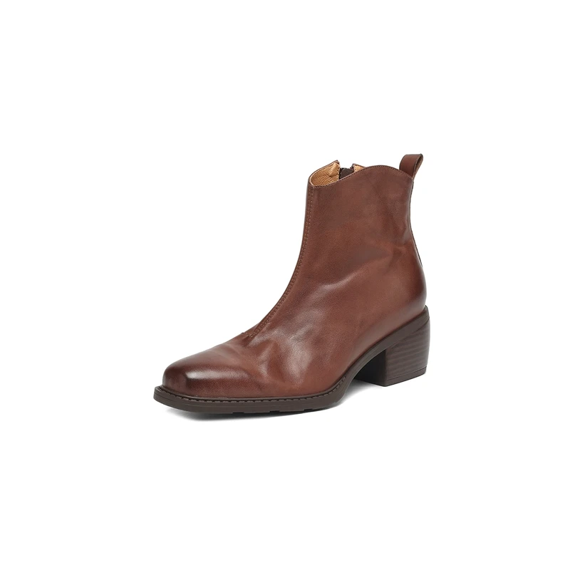 New Autumn Winter Genuine Leather Women Boots Fashion Chelsea Boots for Women Square Toe Short Boots High Heels Botines Mujer