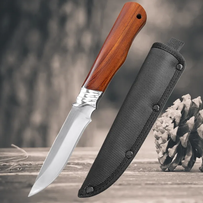 

Нож с фиксированным клинком, нож для выживания, прочный, с односторонней заточкой, отлично подходит для походов, кемпинга и активного отдыха на природе, с нейлоновым чехлом.