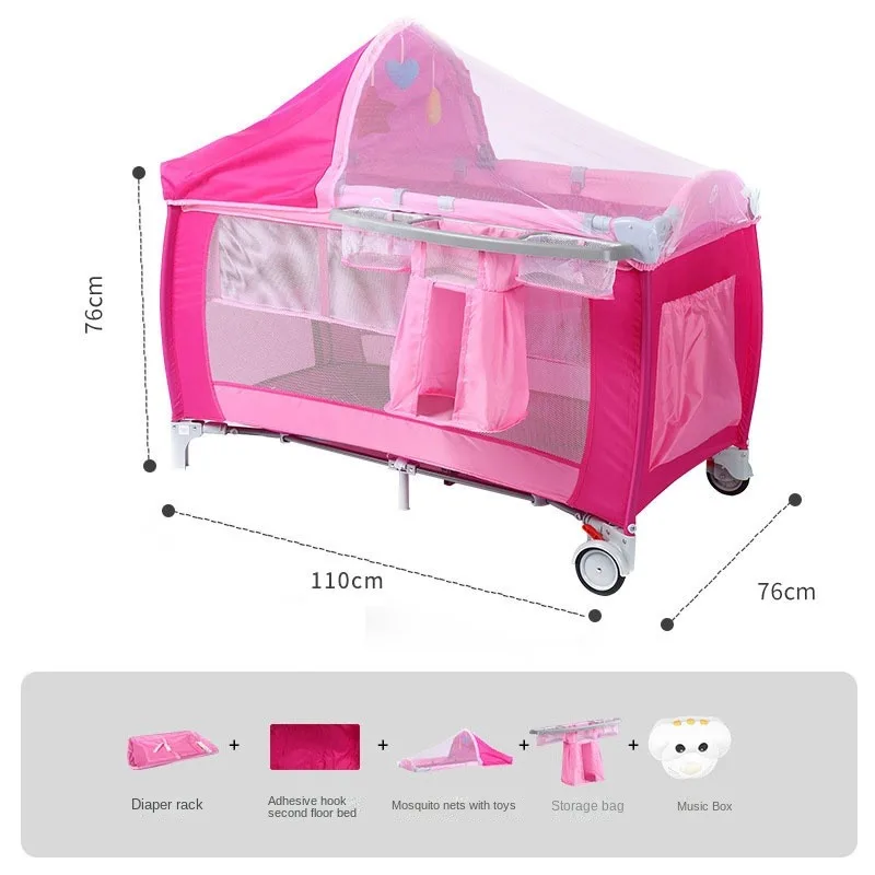 روضة أطفال سرير أطفال حديثي الولادة متعدد الوظائف سرير أطفال قابل للطي مع سرير طاولة حفاضات مع أسرة ناموسية لروضة الأطفال #5