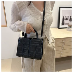 New Crocodile Pattern Crossbody Bag For Women Version PU Leather Casual Shoulder Bag Ladies Solid Color Simple Square Handbag