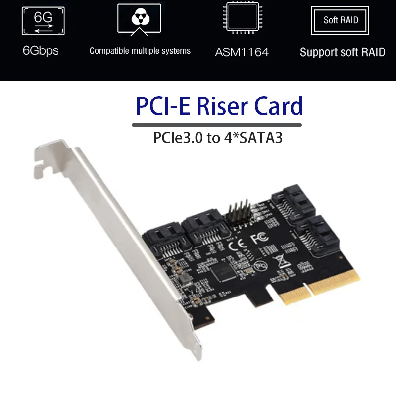 

PCIE Sata PCI Express Expansion Card PCI-E riser card 6Gbps Plug and Play gaming adaptive Sata3.0 Adapter PCIE to 4 Ports SATA3