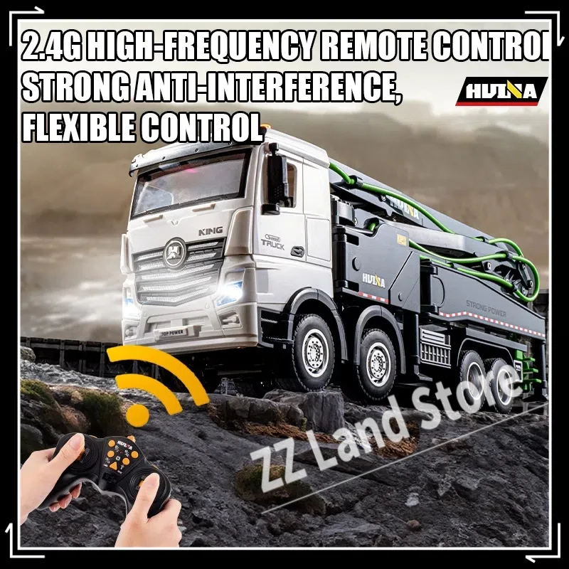 Huina 1381 Alloy Spray Cement Pump Car Acousto-Optic Wireless Charging Remote Control Engineering Car Toy Children Boy Gift