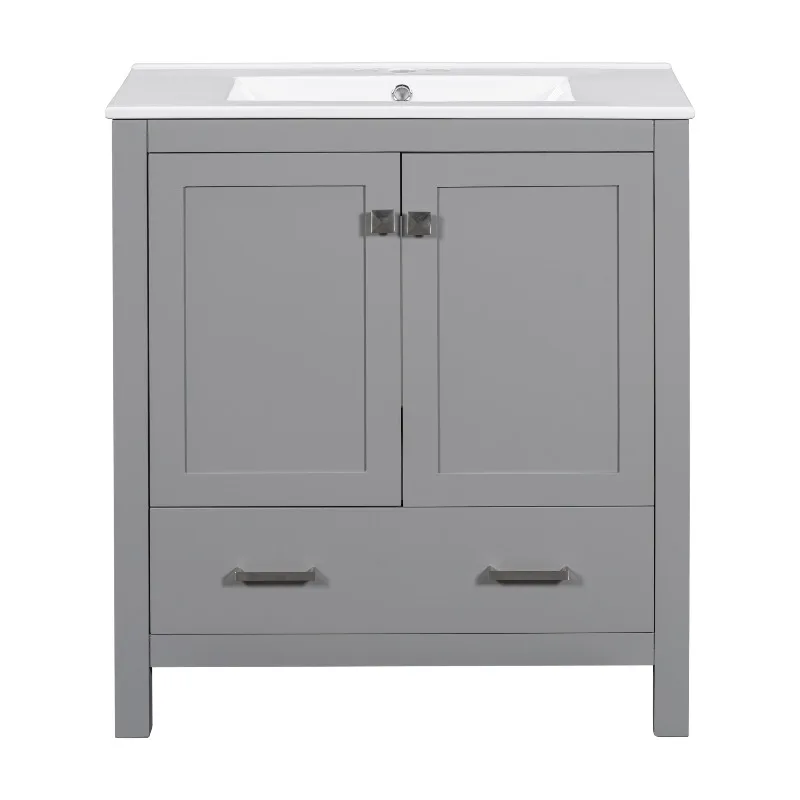 

60" Grey Bathroom Vanity Set with Double Vanities (Separate), Double Ceramic Sinks, Storage Shelf, and Divided Drawers (Mirror not included)– Modern Bathroom Solution for Spacious Bathrooms