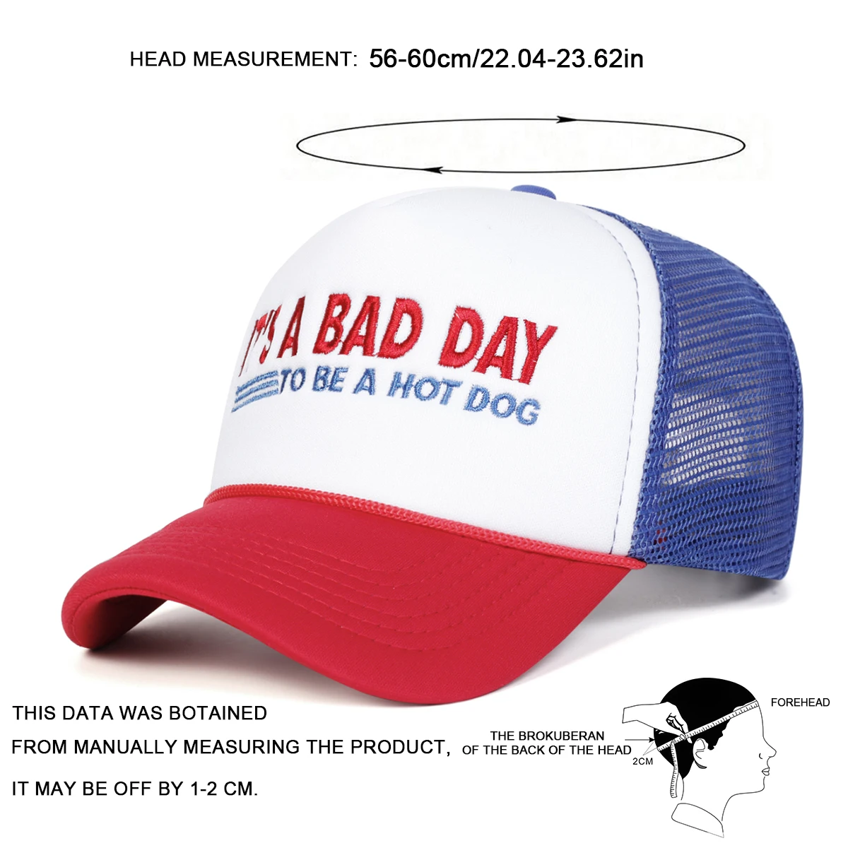 Unisex IT'S A BAD DAY Baseball-Netzkappen mit Stickerei, Frühling, Sommer, Outdoor, verstellbare Freizeithüte, Sonnenschutzhut, Sportkappe – Detail 6