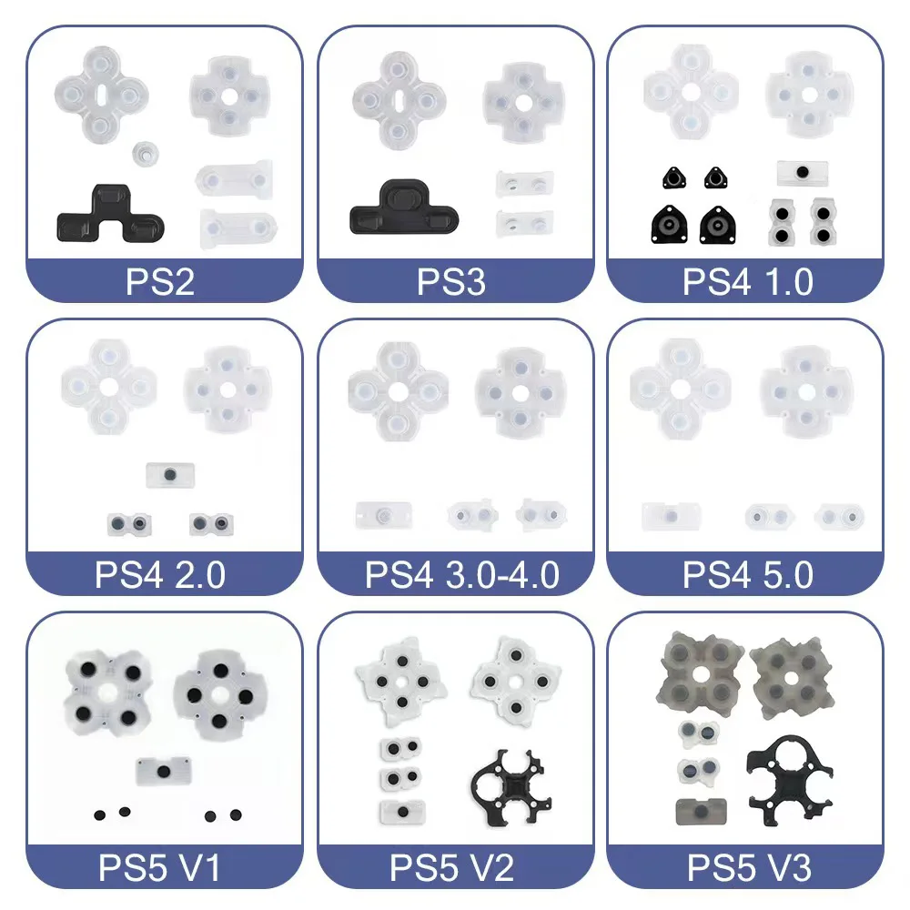 

1Set For PS4 JDM-001/010 JDS-030/040/050/055 Silicone Conductive Rubber Button D Pad For PS5 PS4 Pro PS3 PS2 PSP1000 Controller