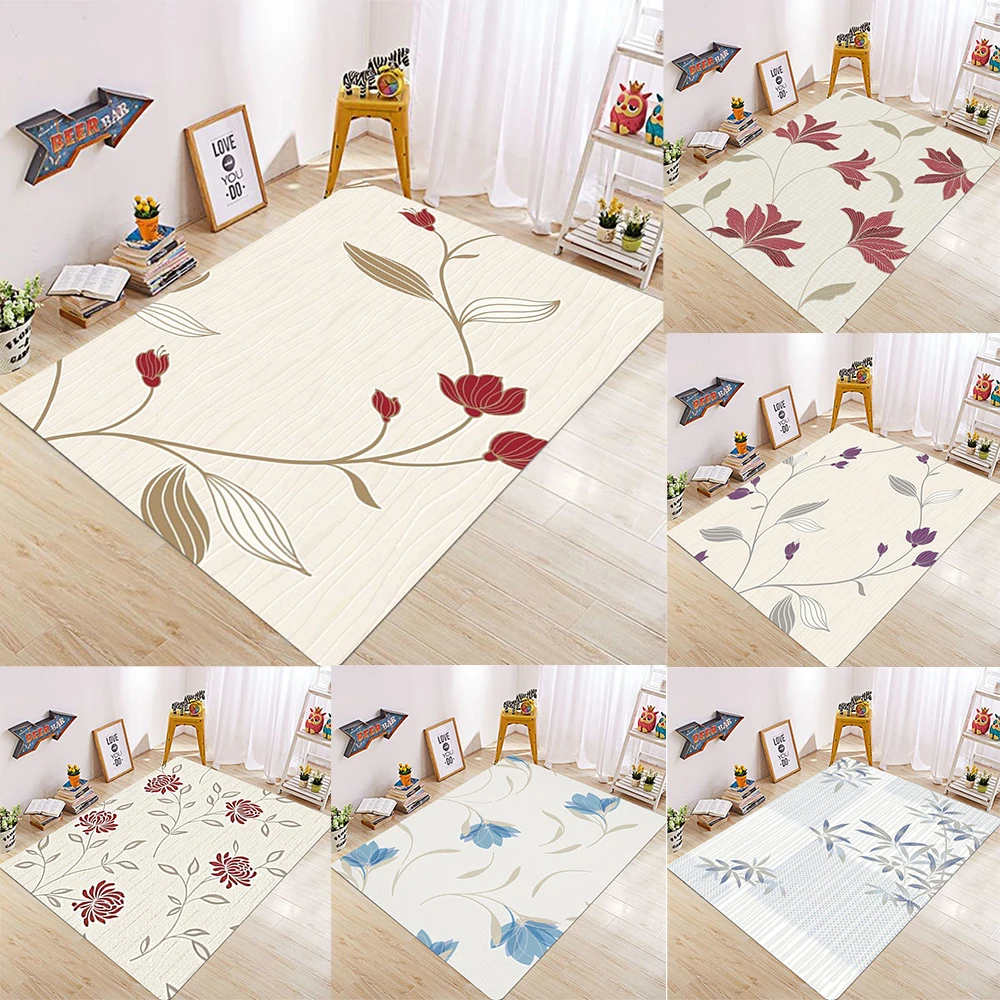 

Elegant Floral Pattern Area Rug Artistic Soft NonSlip Carpet With Diverse Flower Leaf Designs For Living Room Bedroom Home Decor