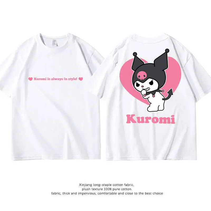 

Детская футболка в корейском стиле Sanliou Kuromi Co Branded из чистого хлопка с двусторонним принтом, топ с круглым вырезом для родителей и детей