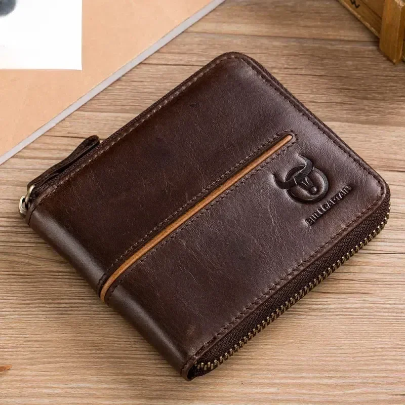 

retro RFID zipper with compartment men's wallet RFID credit card holder anti-theft leather mini men's wallet