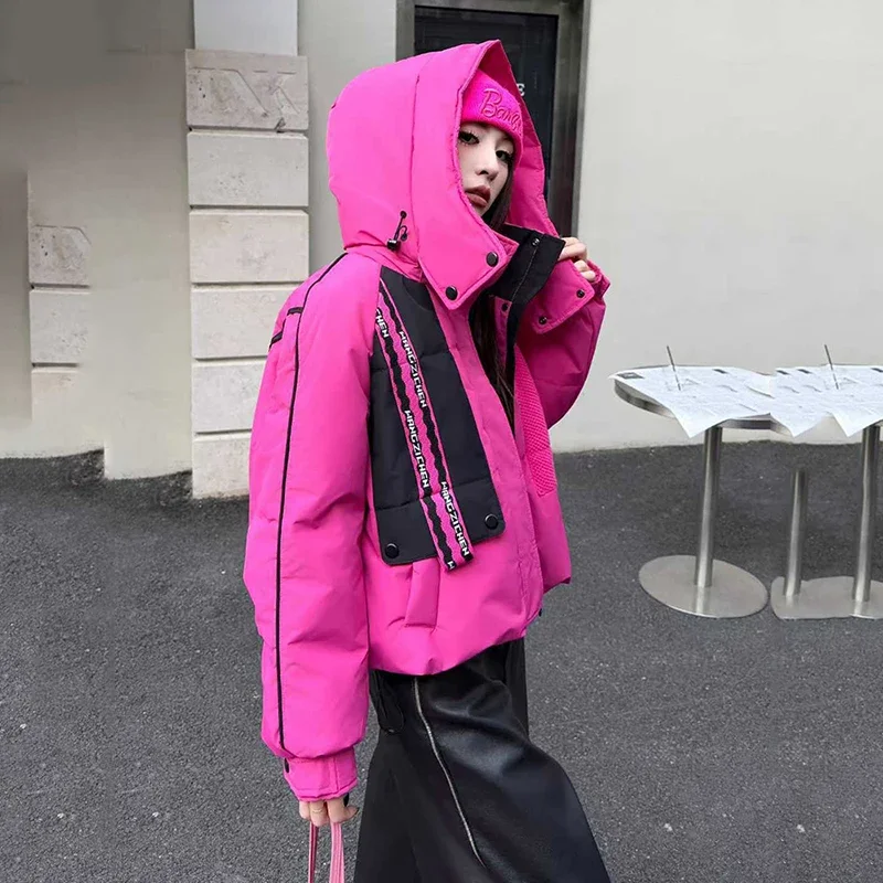 Women White Duck Down Warm Waterproof Parker Female Thick Zipper Jackets Outwears Winter Hooded Patchwork Short Down Jacket