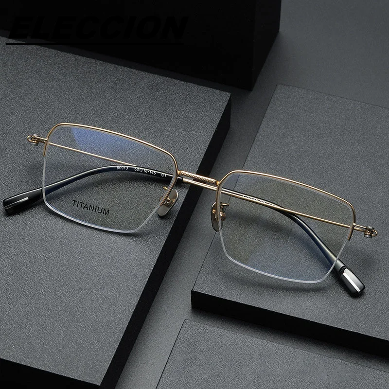 

ELECCION Ultralight Titanium Eyeglass Frames For Men Luxury Fashion Myopia Eyewear Optics Half-rimless Glasses Frame Men