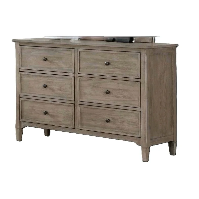 

Wire-Brushed Warm Gray Dresser Knobs with Wood Grain Texture – Round Pull for Bedroom Furniture
