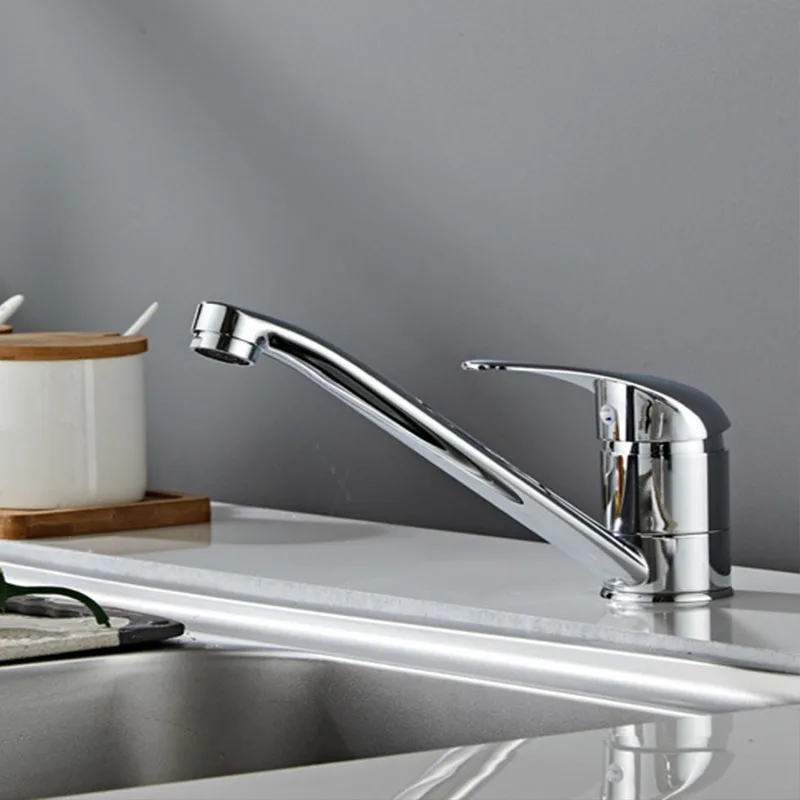 

Смеситель для кухонной мойки, короткая модель 360° ° Поворотный кронштейн с одним отверстием, смеситель для горячей и холодной воды, смеситель для раковины в ванной комнате