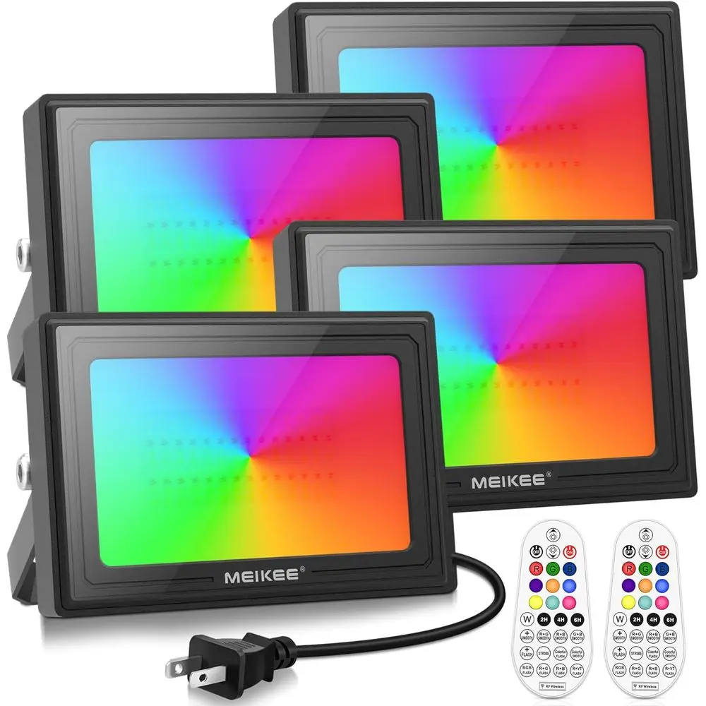 

Светодиодные прожекторы RGBW 60 Вт, 6000 лм, аналог 600 Вт, с изменением цвета RGB, белый свет 6500K, уличное освещение с таймером