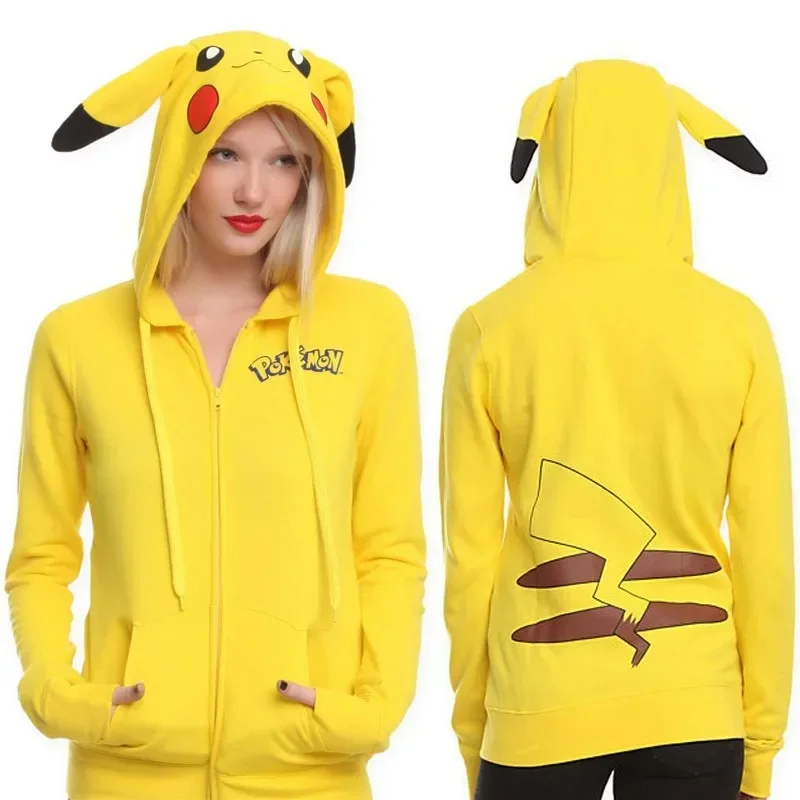 Pokemon Yellow Pikachu Sweatshirt Hoodies Cartoon Printed Clothe Sweatshirt Women Hooded Spring Autumn Winter Casual Long Sleeve