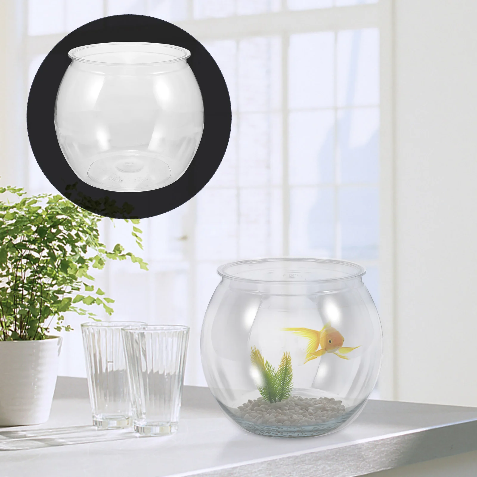 

Clear Plastic Fish Tank 9811 Transparent Bowl Round Design Fall Resistant Office Aquarium Easy Maintenance for Turtles