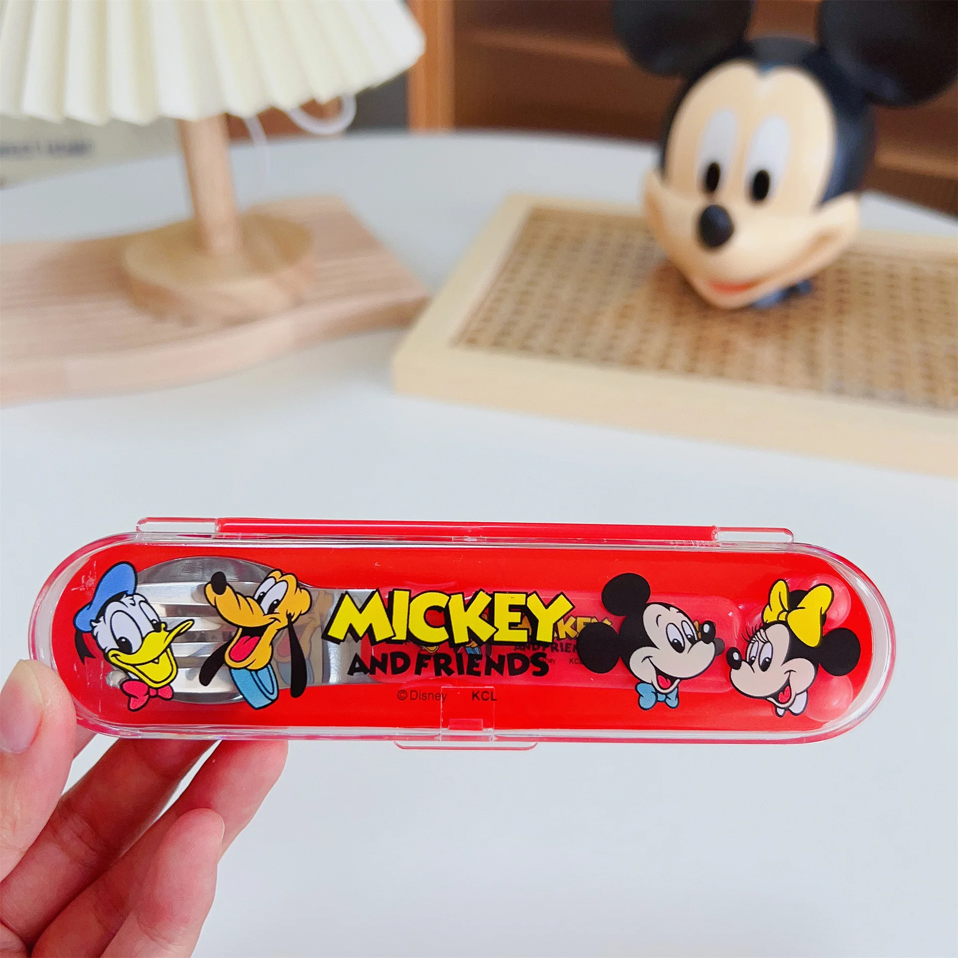 Disney Mickey Mouse Stainless Steel Tableware Cartoon Cute Toy Story Spoon and Fork Set Box Princess Fruit Fork Child Gifts