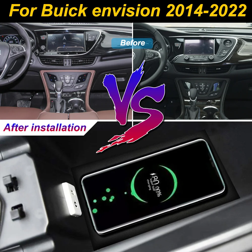 2 Din for Buick envision 2014-2022 Car Wireless Mobile Phone Charger Center Console Storage 18W iPhone fast charge plate holder