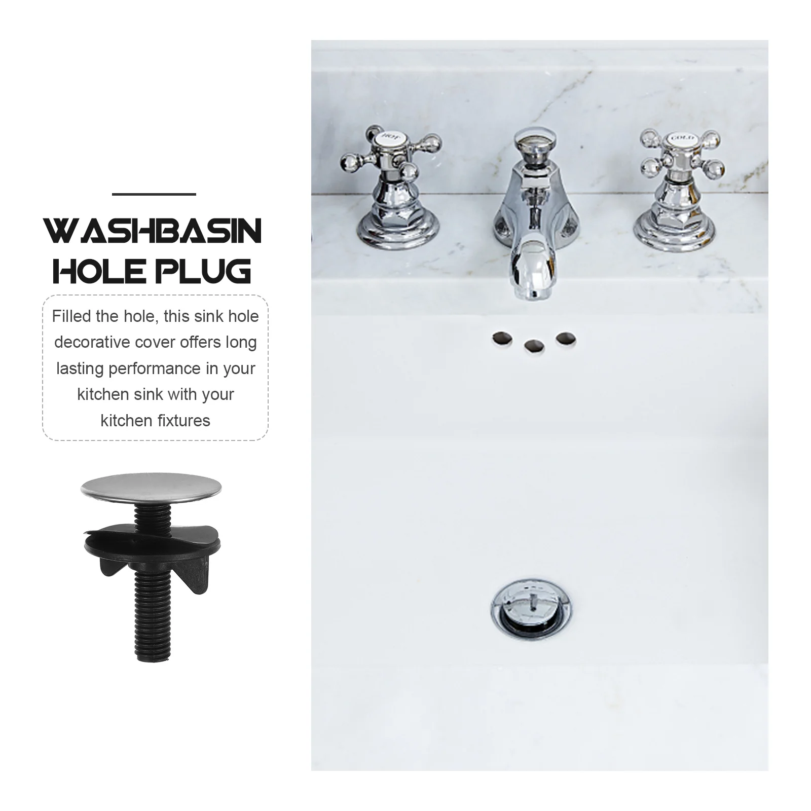 

2 шт., крышка отверстия для смесителя, металлическая заглушка для отверстия для раковины, декоративная крышка для умывальника, прочная уплотнительная пробка для использования в кухне, в ванной комнате